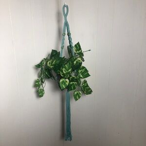 Macrame Plant Hanger:Light Teal Beaded,35”longNEW